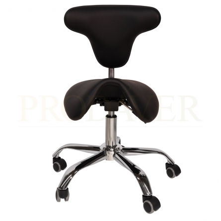 Saddle stool with erogonomic front side, with backrest