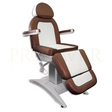 Marquesa 3 corpos, 3 motores. altura regulável, inclinação cabeceira, pernas e total. Braços removíveis, orifício com almofada. Napa PU, suave, cor castanha e branca.