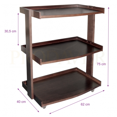 Wood Storage Rolling Cart, Solid wengue Wood 3 Tier 4 Wheels, Multifunctional